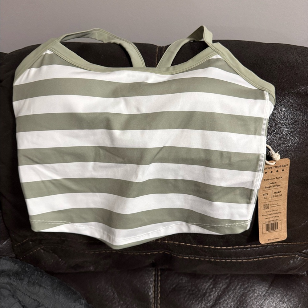 Striped Olive Green and White Cropped Tank